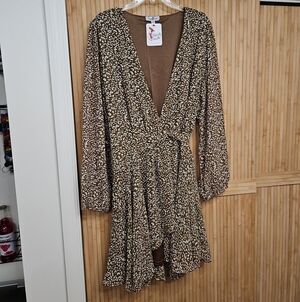 New with Tags Leopard-Print Wrap Dress in Brown